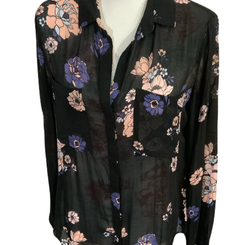 cloth & stone Anthropologie Black Floral Sheer Blouse
